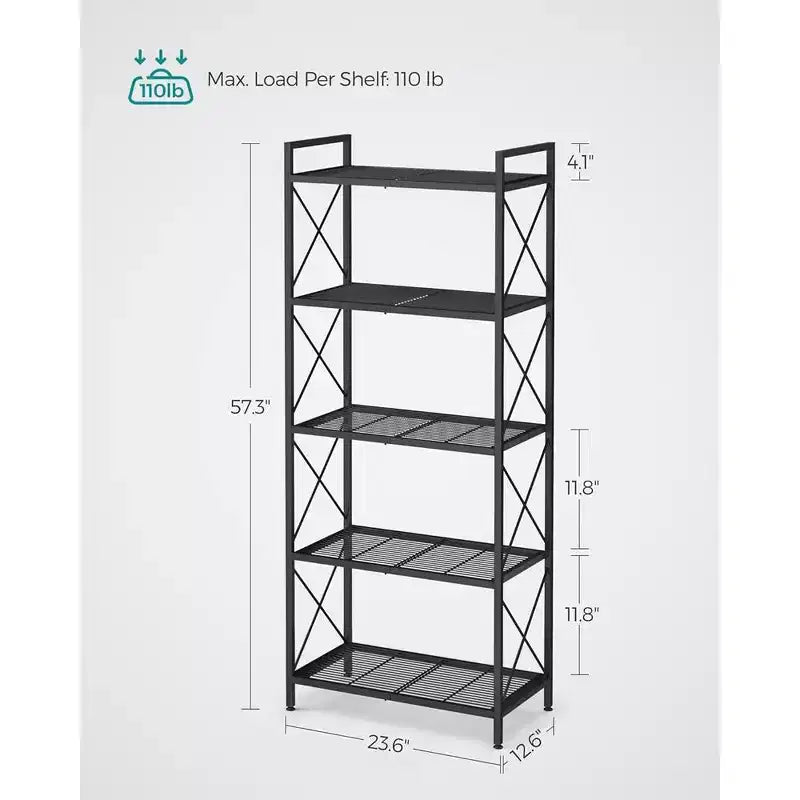 Scaffale a 5 livelli, ripiano in metallo per ingresso, cucina, soggiorno, nero