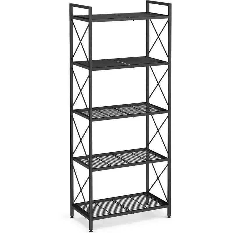 Scaffale a 5 livelli, ripiano in metallo per ingresso, cucina, soggiorno, nero
