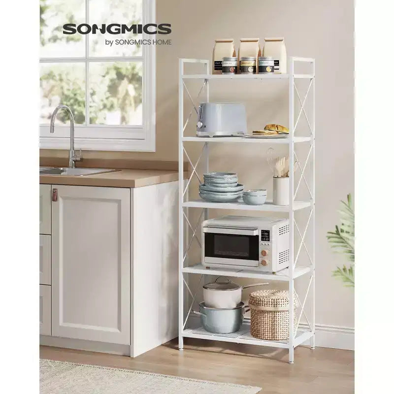 Scaffale a 5 livelli, ripiano in metallo per ingresso, cucina, soggiorno, nero