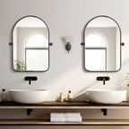 Specchio girevole da bagno a forma di arco con cornice in metallo, confezione da 2 pezzi