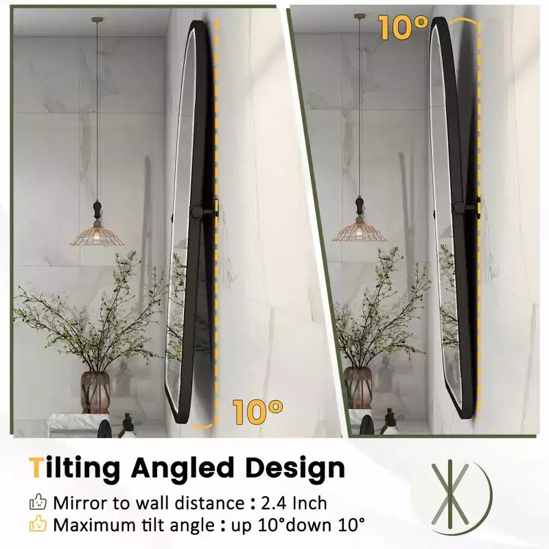 Specchio girevole da bagno a forma di arco con cornice in metallo, confezione da 2 pezzi