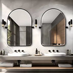 Specchio girevole da bagno a forma di arco con cornice in metallo, confezione da 2 pezzi