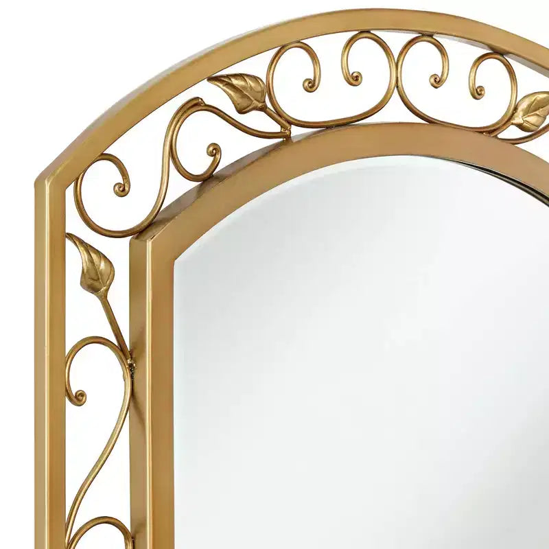 Specchio da Parete da Toeletta Eden Park con Arco Superiore, Vintage Francese, con Bordo Smussato, con Cornice in Metallo Dorato a Motivo Floreale con Vite, Larghezza 63,5 cm, per Bagno