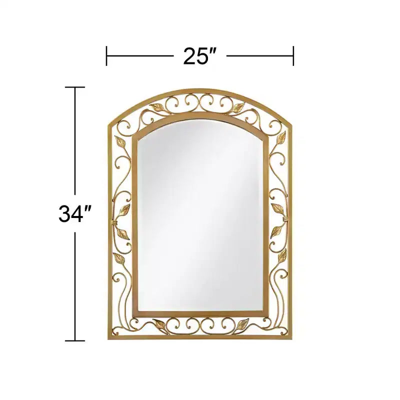 Specchio da Parete da Toeletta Eden Park con Arco Superiore, Vintage Francese, con Bordo Smussato, con Cornice in Metallo Dorato a Motivo Floreale con Vite, Larghezza 63,5 cm, per Bagno