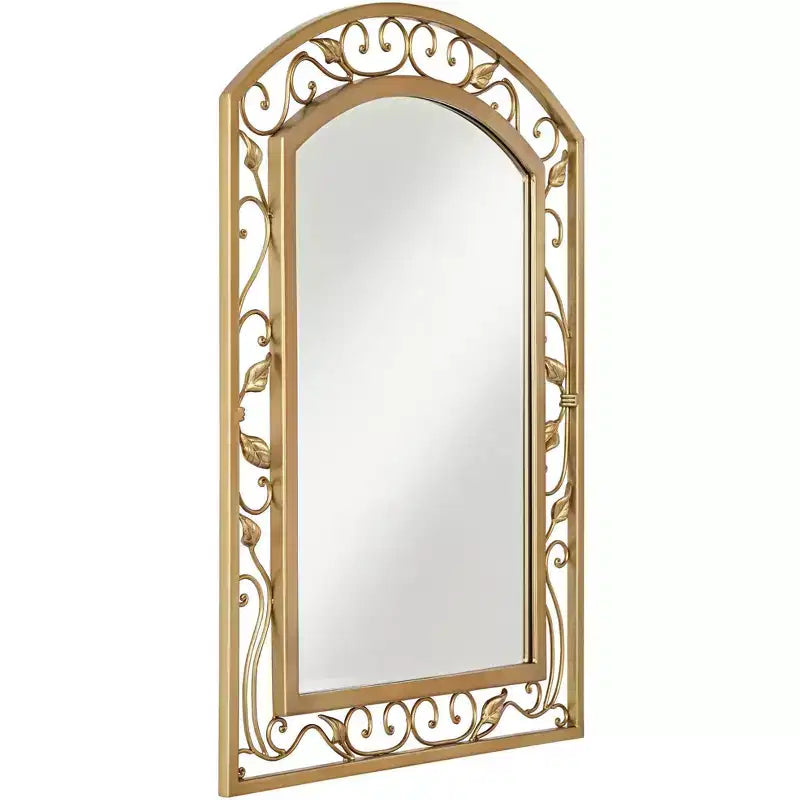 Specchio da Parete da Toeletta Eden Park con Arco Superiore, Vintage Francese, con Bordo Smussato, con Cornice in Metallo Dorato a Motivo Floreale con Vite, Larghezza 63,5 cm, per Bagno