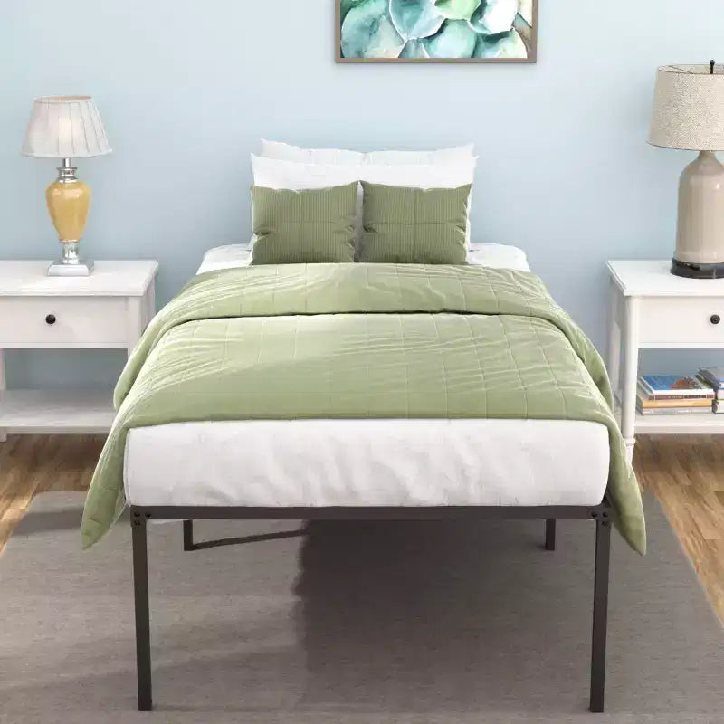 Landdream Letto a piattaforma con struttura in metallo e doghe in acciaio Nero