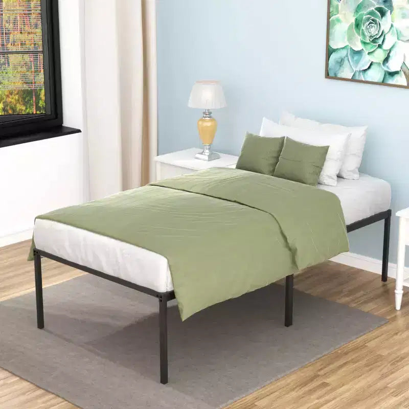 Landdream Letto a piattaforma con struttura in metallo e doghe in acciaio Nero