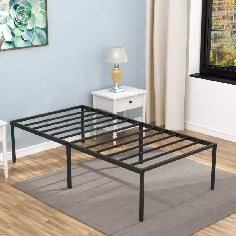 Landdream Letto a piattaforma con struttura in metallo e doghe in acciaio Nero
