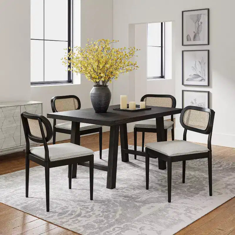 Hartmut Sedie da Pranzo Moderne in Rattan con Gambe in Legno Massello, Confezione da 2
