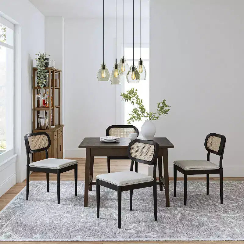 Hartmut Sedie da Pranzo Moderne in Rattan con Gambe in Legno Massello, Confezione da 2