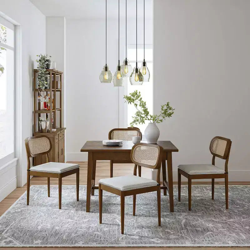 Hartmut Sedie da Pranzo Moderne in Rattan con Gambe in Legno Massello, Confezione da 2