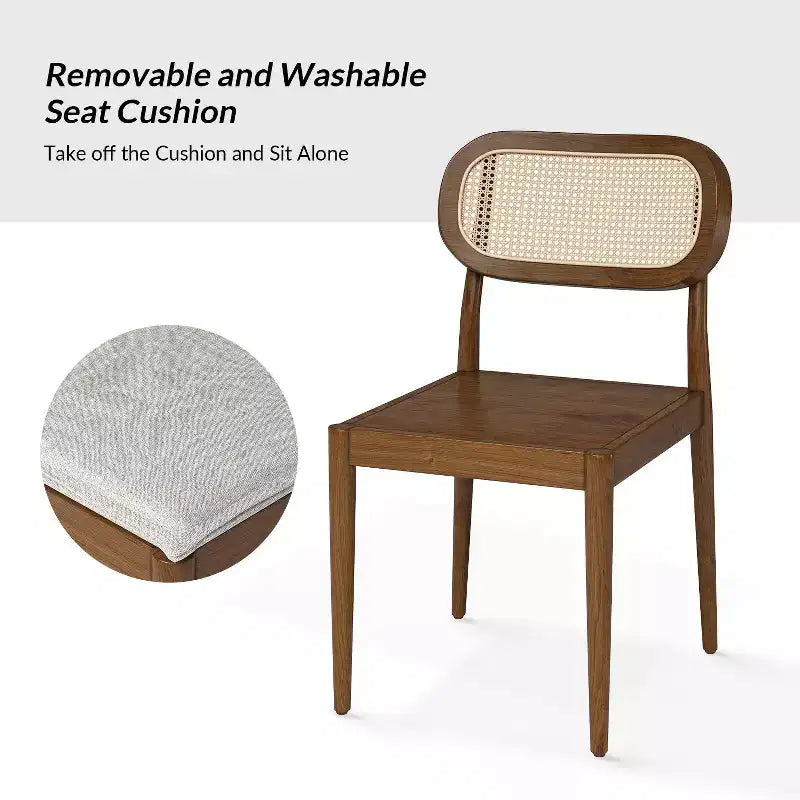 Hartmut Sedie da Pranzo Moderne in Rattan con Gambe in Legno Massello, Confezione da 2