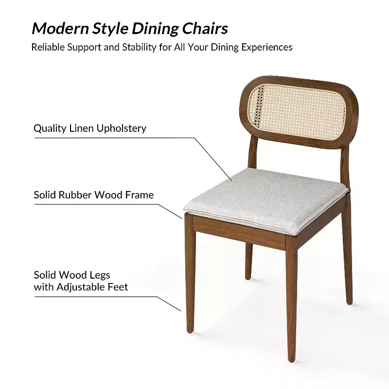 Hartmut Sedie da Pranzo Moderne in Rattan con Gambe in Legno Massello, Confezione da 2