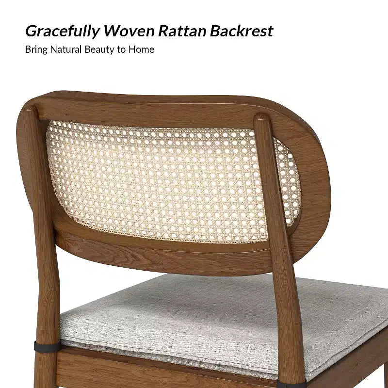 Hartmut Sedie da Pranzo Moderne in Rattan con Gambe in Legno Massello, Confezione da 2