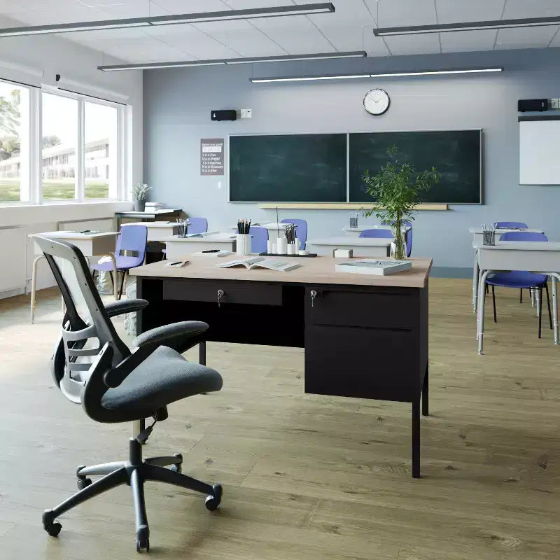 Scrivania Cambridge con Piedistallo Singolo di Grado Commerciale con Cassetti Bloccabili e Struttura in Metallo