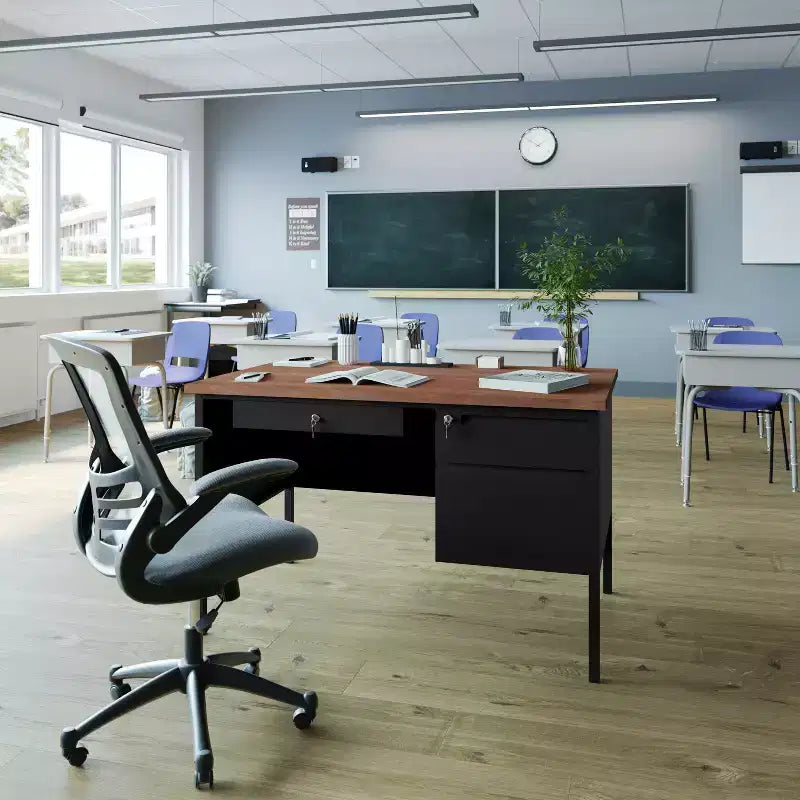 Scrivania Cambridge con Piedistallo Singolo di Grado Commerciale con Cassetti Bloccabili e Struttura in Metallo