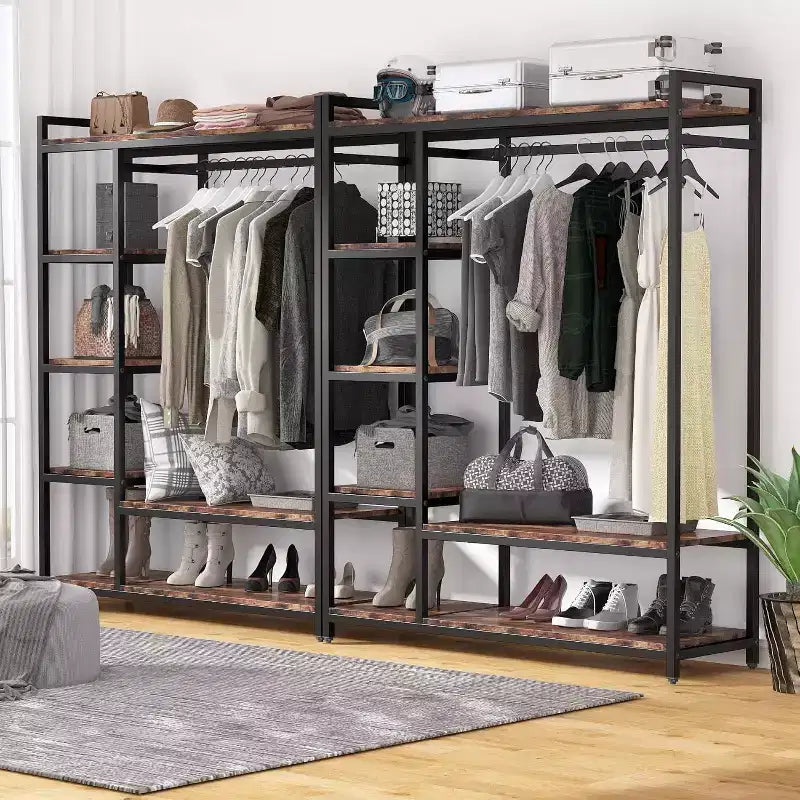 Organizzatore per armadio indipendente, armadio porta abiti resistente, stender portatile con 6 ripiani e asta appendiabiti
