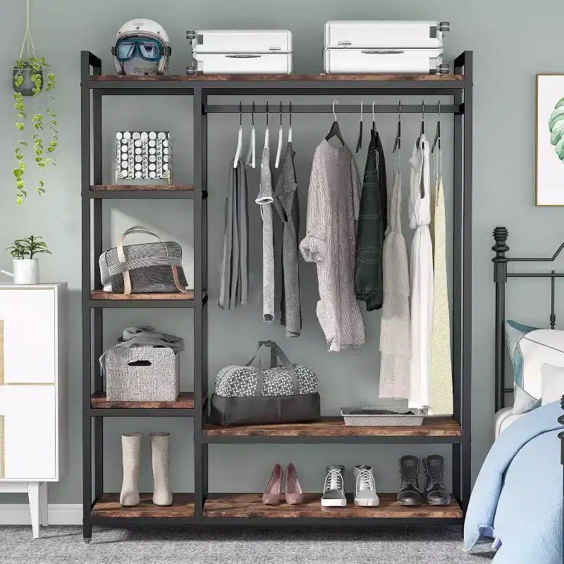 Organizzatore per armadio indipendente, armadio porta abiti resistente, stender portatile con 6 ripiani e asta appendiabiti