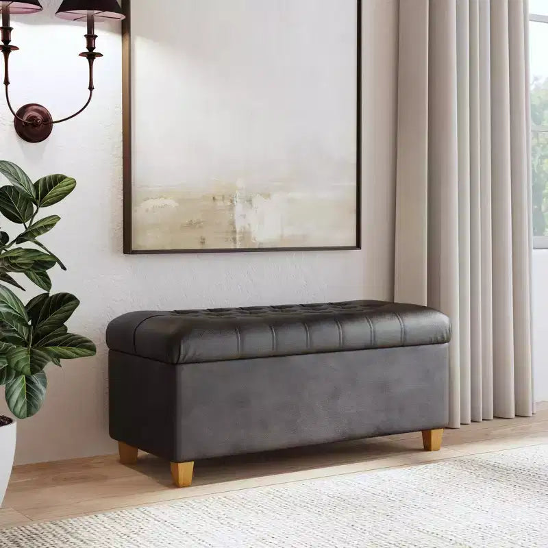Ainsley Button Tufted Storage Bench Faux Leather - HomePop