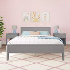 Struttura letto matrimoniale Queen, letto a piattaforma classico in legno massello con testiera a pannelli per bambini