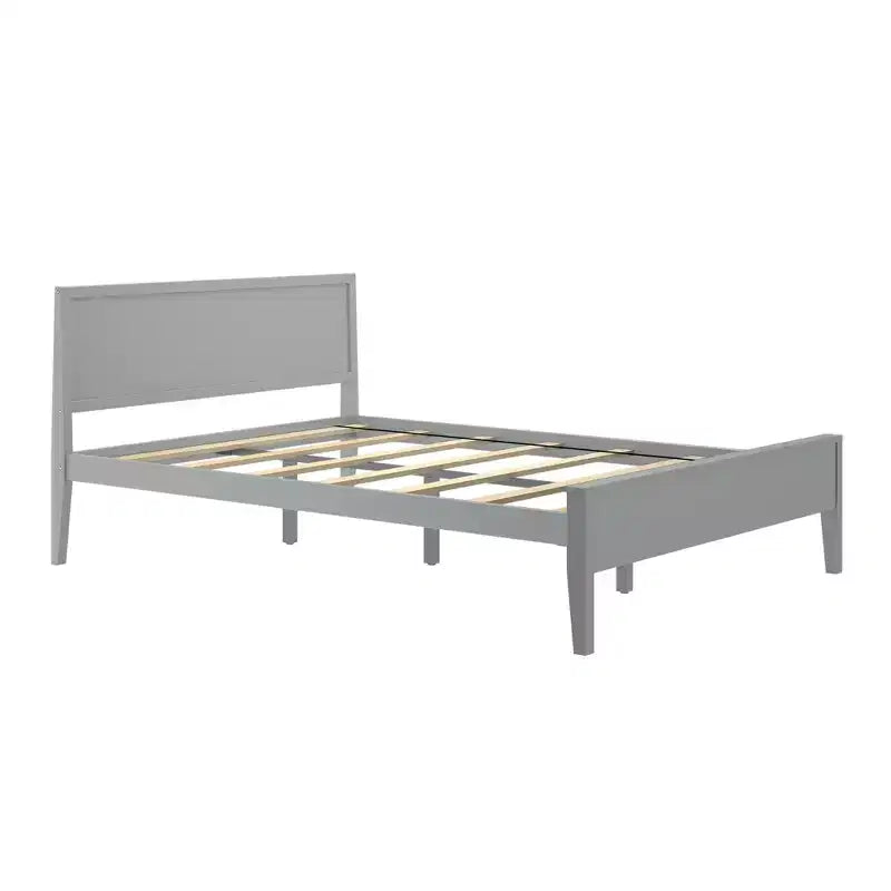 Struttura letto matrimoniale Queen, letto a piattaforma classico in legno massello con testiera a pannelli per bambini