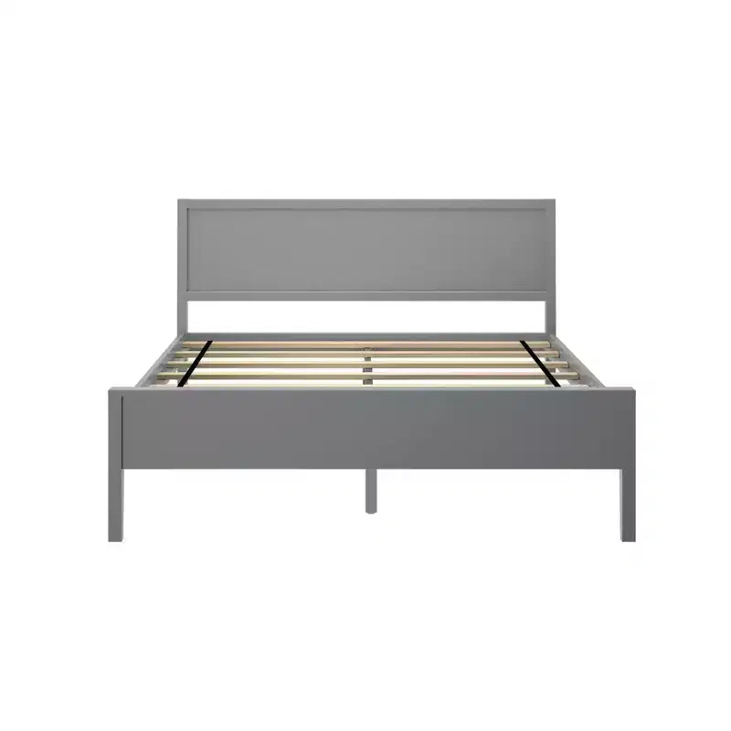 Struttura letto matrimoniale Queen, letto a piattaforma classico in legno massello con testiera a pannelli per bambini