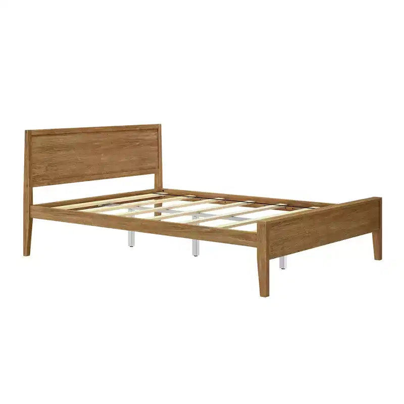 Struttura letto matrimoniale Queen, letto a piattaforma classico in legno massello con testiera a pannelli per bambini