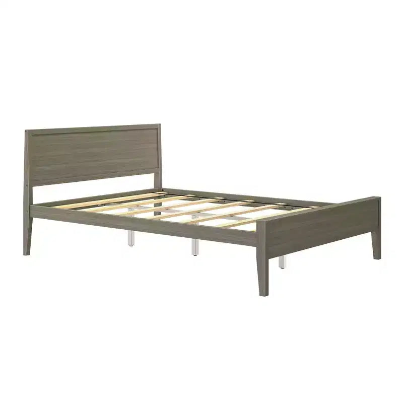 Struttura letto matrimoniale Queen, letto a piattaforma classico in legno massello con testiera a pannelli per bambini
