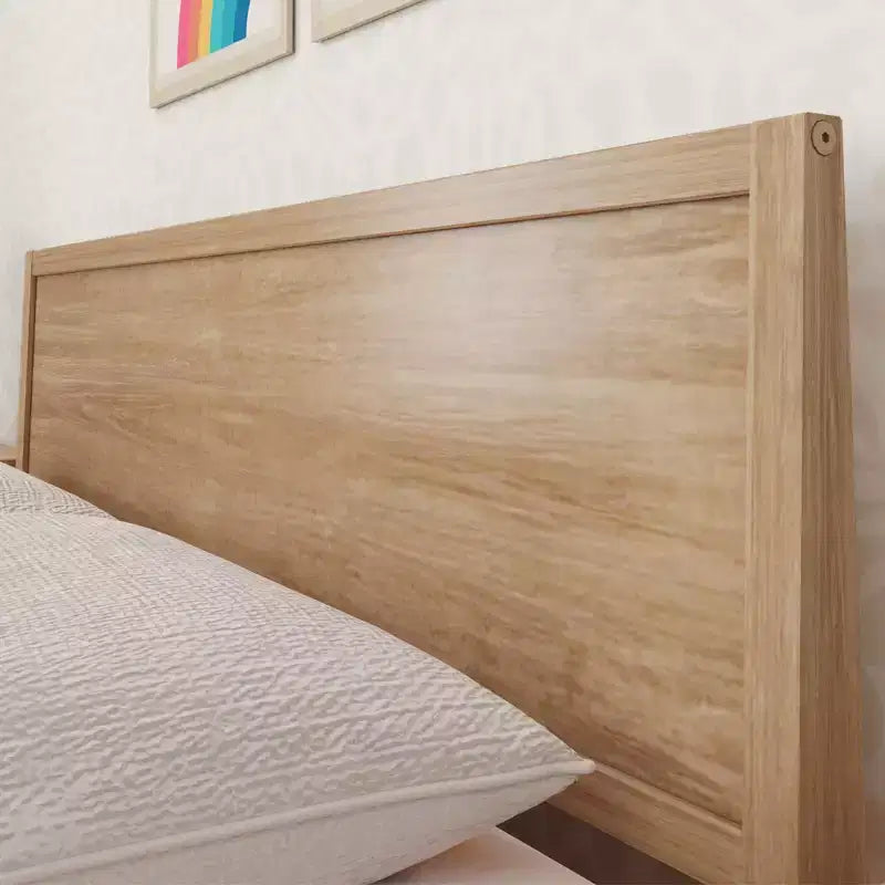 Struttura letto matrimoniale Queen, letto a piattaforma classico in legno massello con testiera a pannelli per bambini
