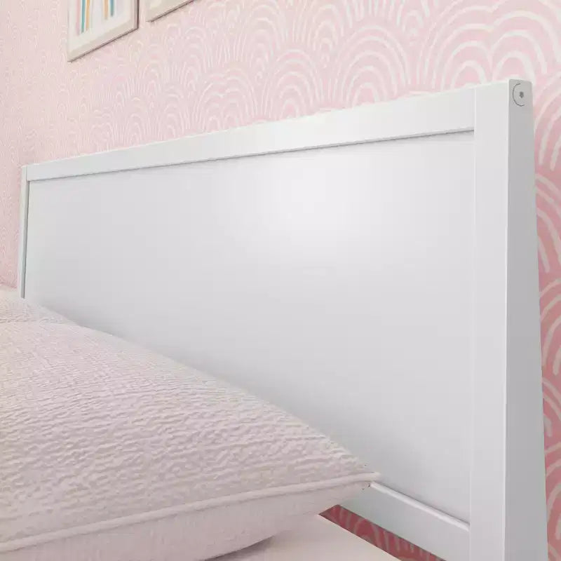 Struttura letto matrimoniale Queen, letto a piattaforma classico in legno massello con testiera a pannelli per bambini