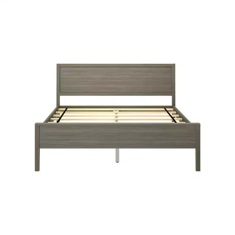 Struttura letto matrimoniale Queen, letto a piattaforma classico in legno massello con testiera a pannelli per bambini