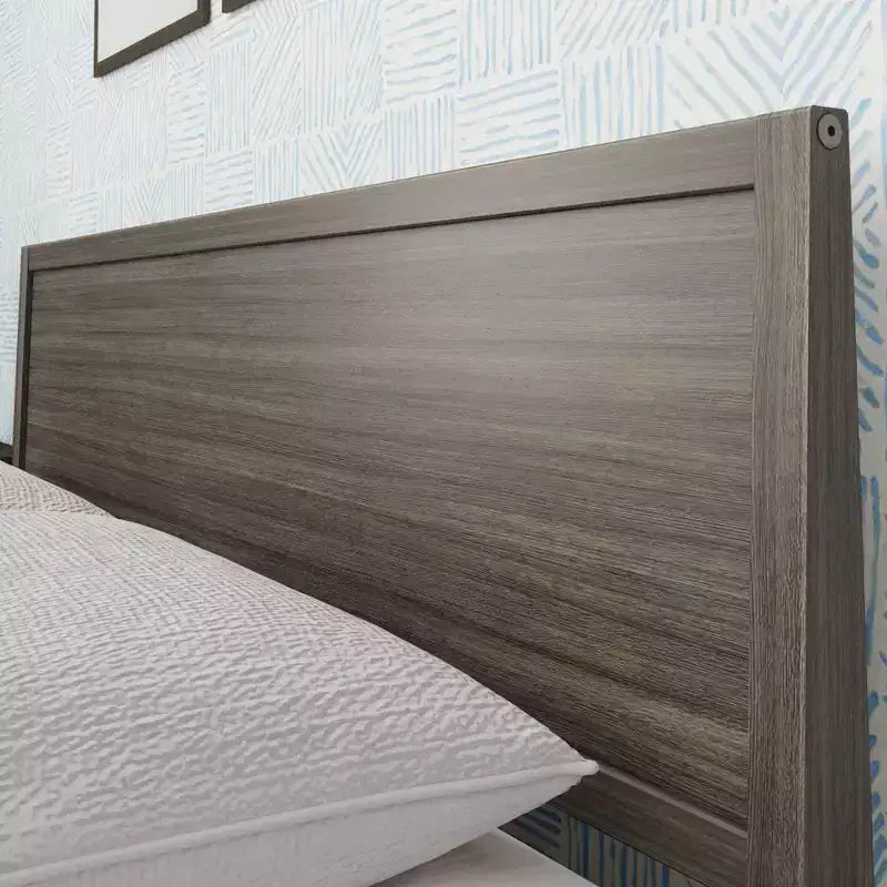 Struttura letto matrimoniale Queen, letto a piattaforma classico in legno massello con testiera a pannelli per bambini