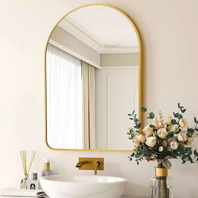 Specchio da parete decorativo rettangolare moderno semplice con parte superiore arrotondata