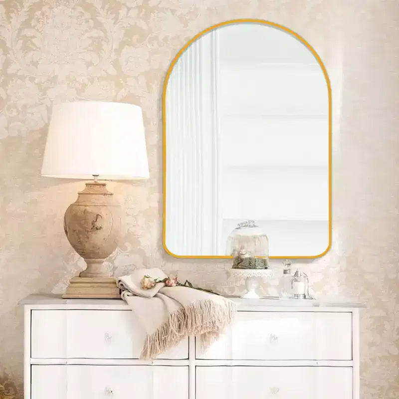 Specchio da parete decorativo rettangolare moderno semplice con parte superiore arrotondata