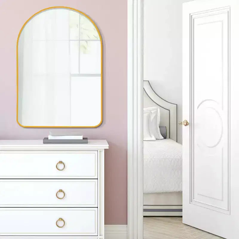 Specchio da parete decorativo rettangolare moderno semplice con parte superiore arrotondata