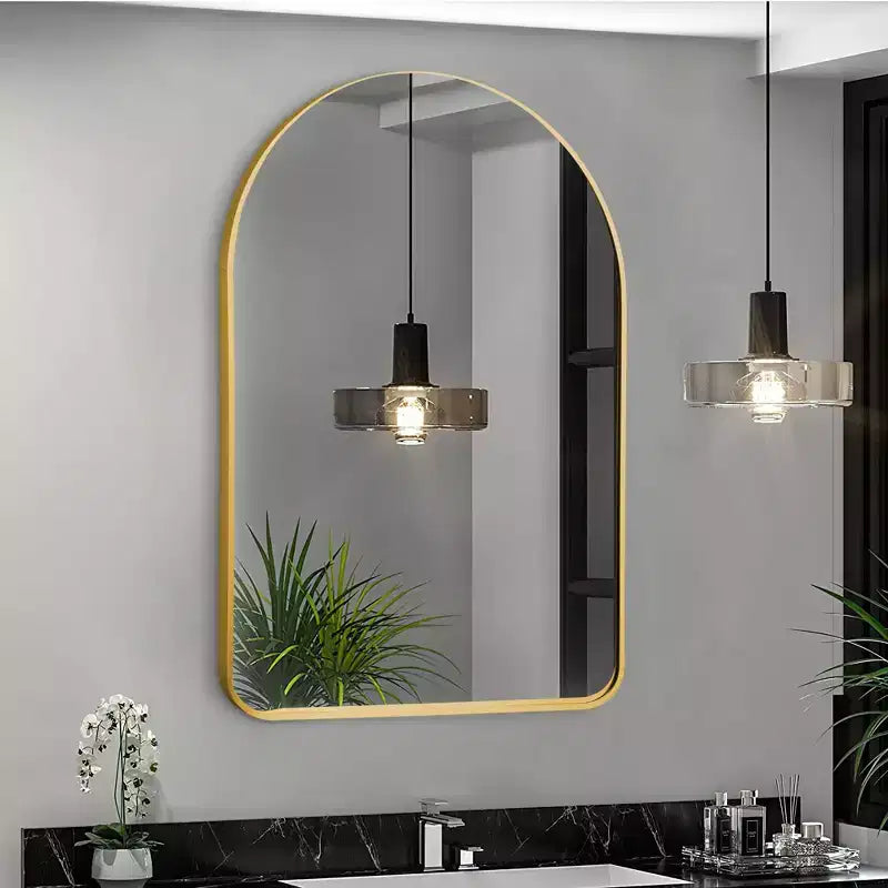 Specchio da parete decorativo rettangolare moderno semplice con parte superiore arrotondata