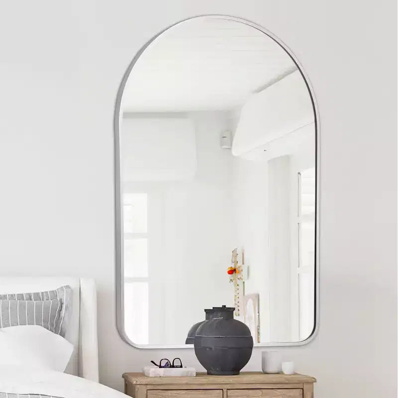 Specchio da parete decorativo rettangolare moderno semplice con parte superiore arrotondata