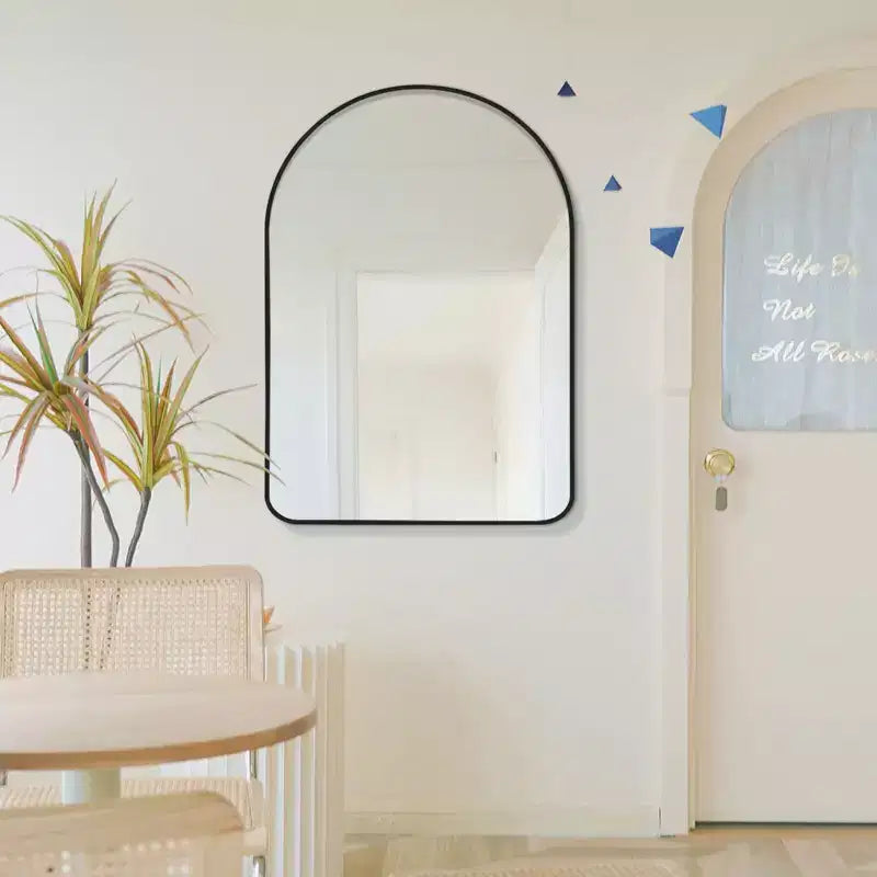 Specchio da parete decorativo rettangolare moderno semplice con parte superiore arrotondata