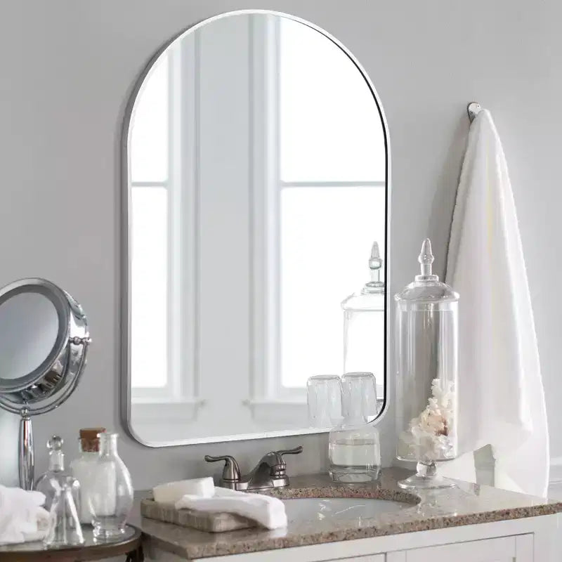 Specchio da parete decorativo rettangolare moderno semplice con parte superiore arrotondata