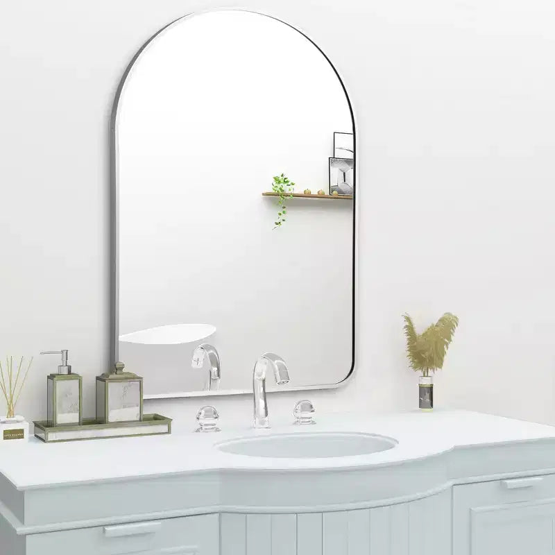 Specchio da parete decorativo rettangolare moderno semplice con parte superiore arrotondata