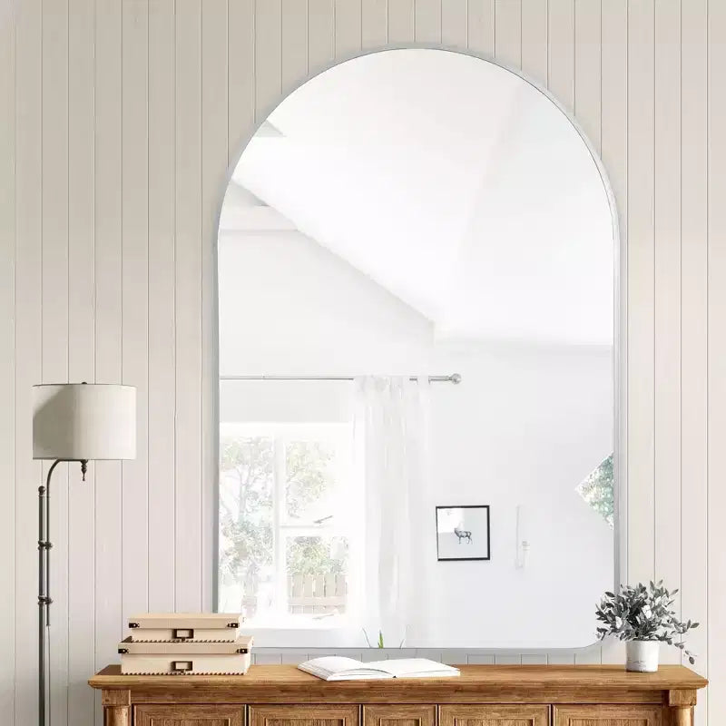Specchio da parete decorativo rettangolare moderno semplice con parte superiore arrotondata