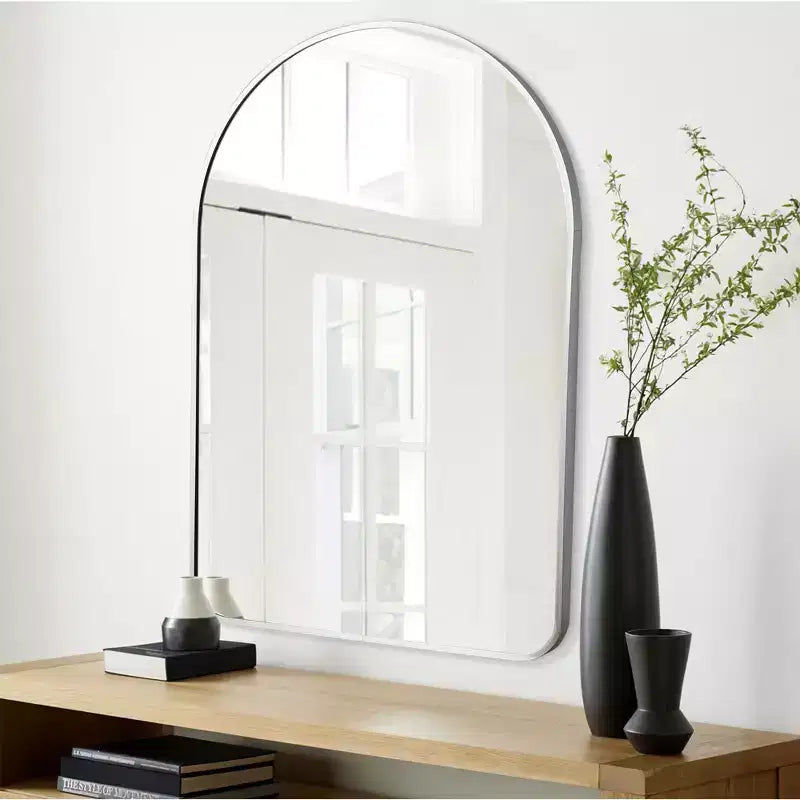 Specchio da parete decorativo rettangolare moderno semplice con parte superiore arrotondata