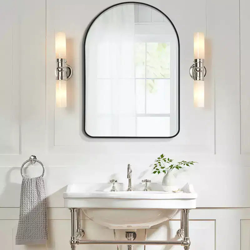 Specchio da parete decorativo rettangolare moderno semplice con parte superiore arrotondata