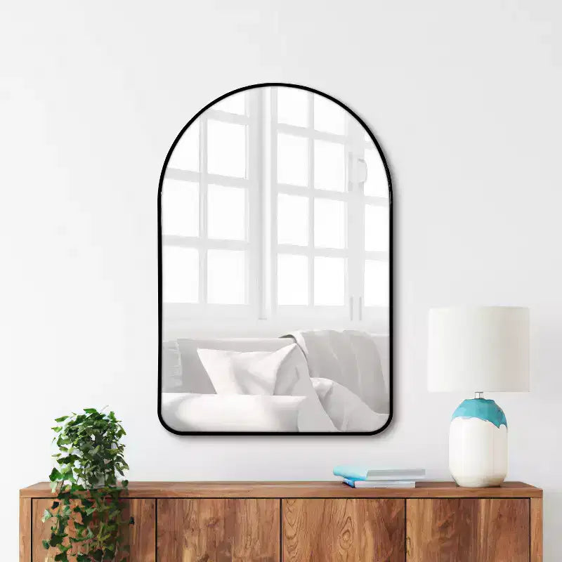 Specchio da parete decorativo rettangolare moderno semplice con parte superiore arrotondata