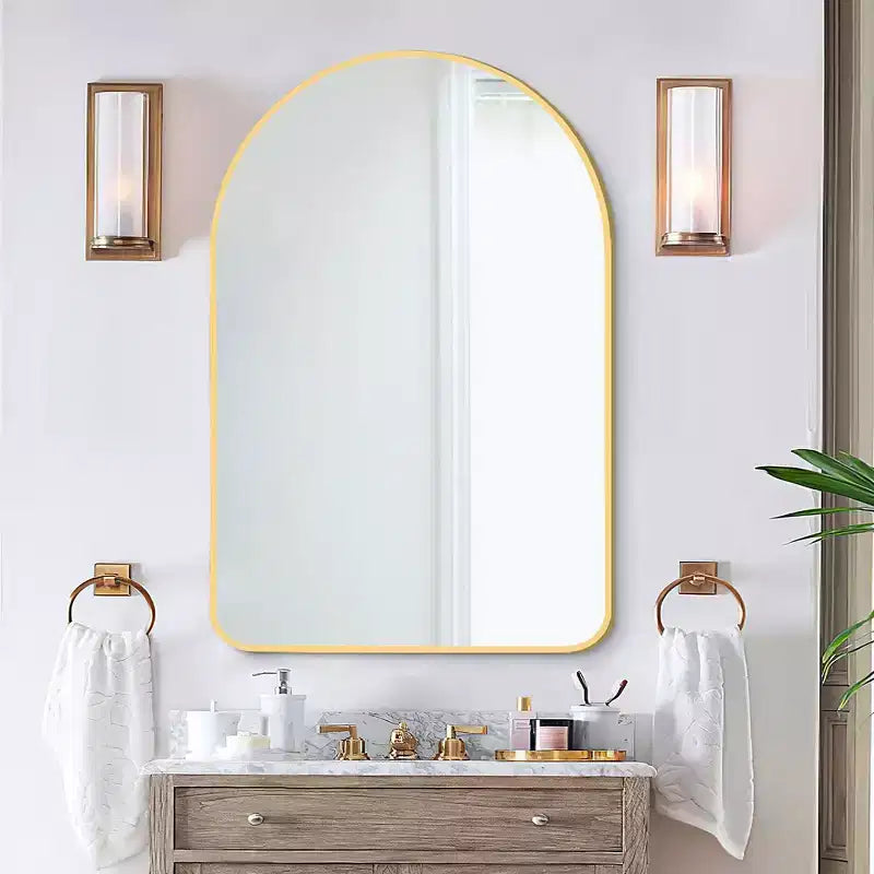 Specchio da parete decorativo rettangolare moderno semplice con parte superiore arrotondata