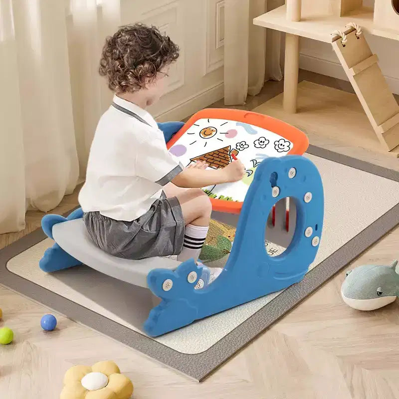 Set scrivania 4 in 1 per bambini con lavagna bianca cancellabile e inclinabile