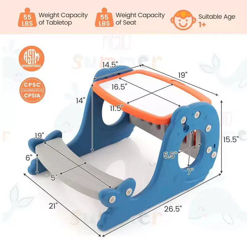 Set scrivania 4 in 1 per bambini con lavagna bianca cancellabile e inclinabile