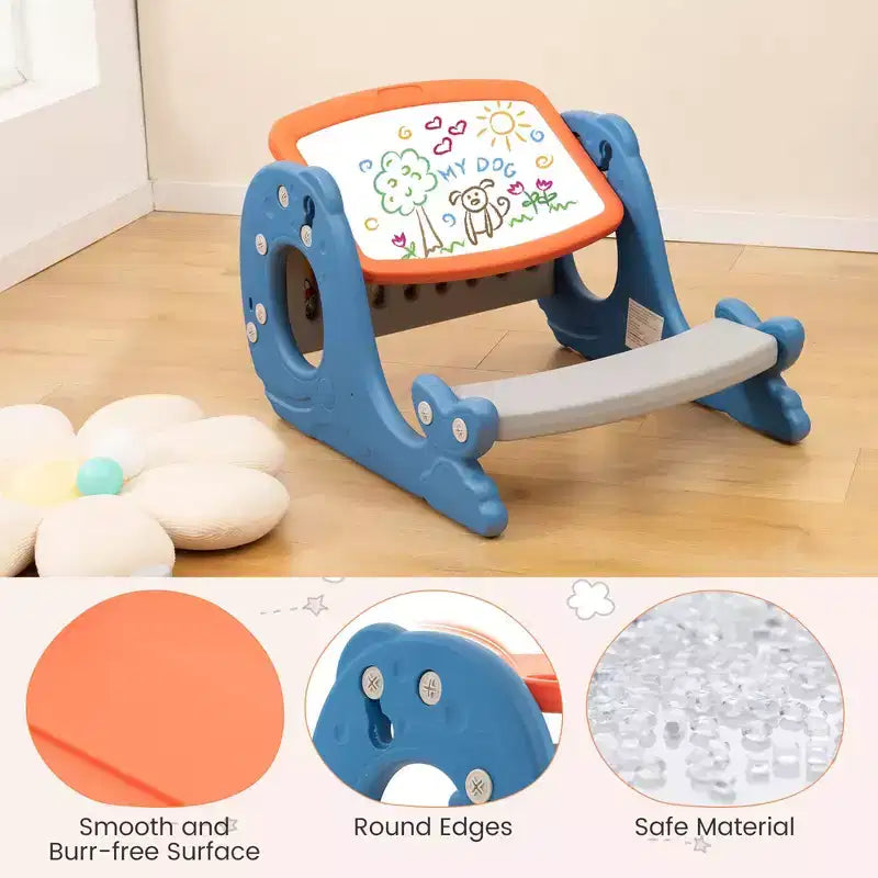 Set scrivania 4 in 1 per bambini con lavagna bianca cancellabile e inclinabile