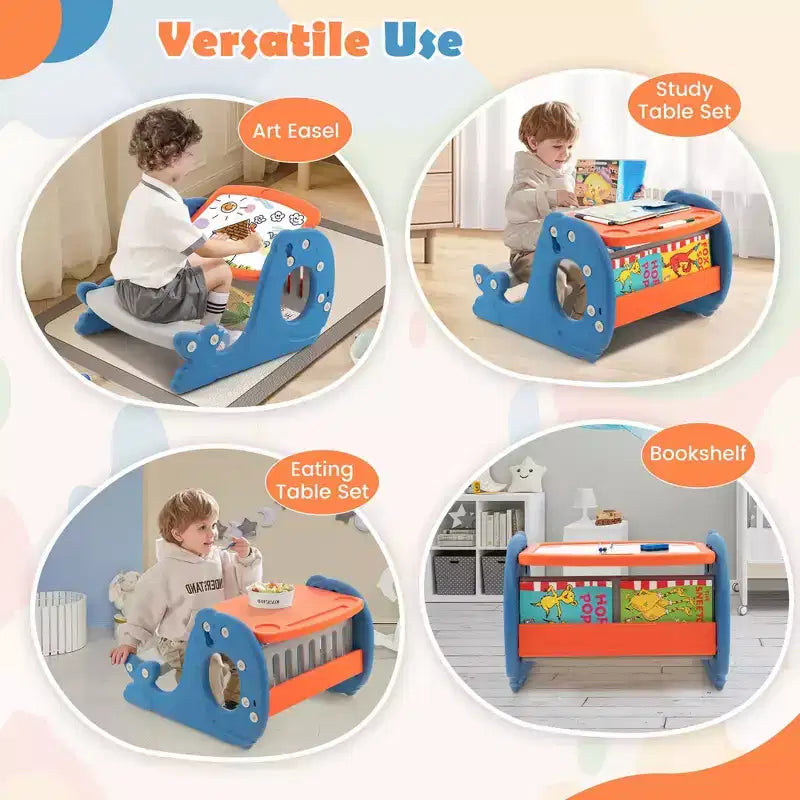 Set scrivania 4 in 1 per bambini con lavagna bianca cancellabile e inclinabile