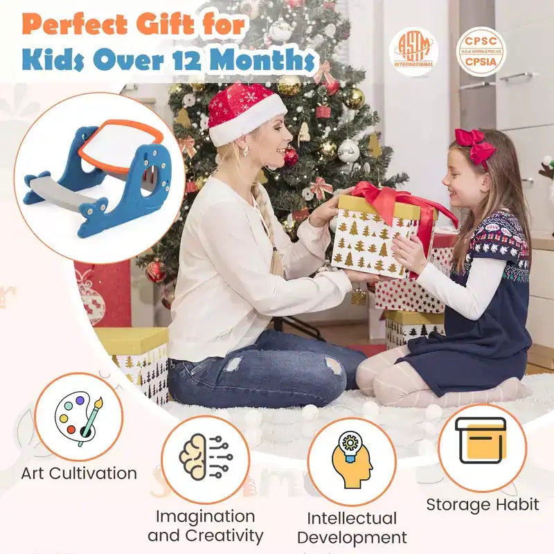 Set scrivania 4 in 1 per bambini con lavagna bianca cancellabile e inclinabile
